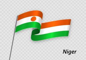 schwenkende Flagge von Niger am Fahnenmast. Vorlage für den Tag der Unabhängigkeit vektor