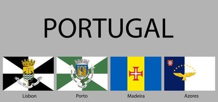 flaggor av regioner av portugal. vektor