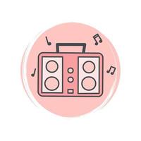 söt logotyp eller ikon vektor med retro boombox, illustration på cirkel med borsta textur, för social media berättelse och markera