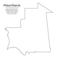 enkel översikt Karta av Mauretanien, silhuett i skiss linje styl vektor