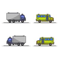 LKW und Schulbus auf weißem Hintergrund dargestellt vektor