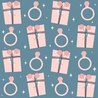 süß schön nahtlos Vektor Muster Hintergrund Illustration mit Geschenk Kisten, Hochzeit Ringe und Sterne