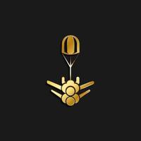 Fallschirm, Springen, Trainer, Symbol Gold Symbol. Vektor Illustration von golden Stil auf dunkel Hintergrund