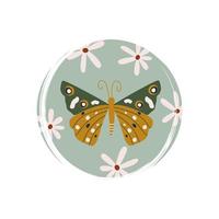 süß Schmetterling mit Gänseblümchen Blumen Symbol Logo Vektor Illustration auf Kreis mit Bürste Textur zum Sozial Medien Geschichte Markieren