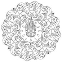 hamsa talisman mandala, meditativ andlig färg sida med utsmyckad kronblad vektor