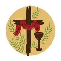 helig vecka. kristen påsk ikon symboler. handflatan gren, korsa av Jesus Kristus, krona av taggar, skål och bröd, korsfäst handflatorna. vektor illustration