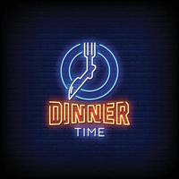 Abendessen Zeit Neon Zeichen Stil Text Vektor