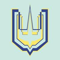 Dreizack Symbol, Emblem. Mantel von Waffen von Ukraine. National ukrainisch Symbol. bunt Vektor Illustration isoliert auf Blau Hintergrund.