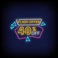 Flash-Angebot Leuchtreklamen Stil Textvektor vektor