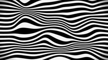 abstrakt geometrisk textur av rader med svart och vit Ränder. vågig, buktig förvrängning effekt skapar en böjning, skev utseende. design för banderoller, annonser, affischer, och bakgrunder. vektor