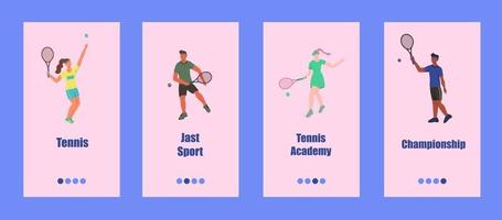 tennis mobil app mall. ungdomar spelar tennis. konceptet med en tenniskola, tävling eller mästerskap. platt vektorillustration. vektor