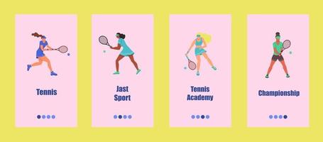 tennis mobil app mall. ungdomar spelar tennis. konceptet med en tenniskola, tävling eller mästerskap. platt vektorillustration. vektor