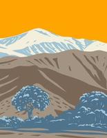 sand till snö nationellt monument beläget i södra Kalifornien som täcker san bernardino bergen mojave öken och colorado öken wpa affisch konst vektor