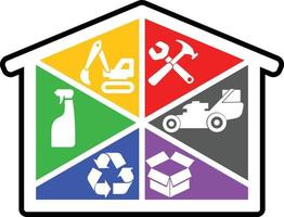 Garten und Zuhause Instandhaltung Bedienung Logo Vorlage Symbol recyceln Mover Reparatur Gartenarbeit Vektor Illustration Clip Kunst