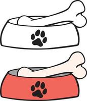 umrissen Hund Schüssel mit groß Knochen Gekritzel Stil Linie Zeichnung und farbig Vektor Illustration Clip Kunst