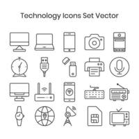 elektronik och teknologi ikoner uppsättning vektor översikt svart och vit isolerat uppsättning ikoner, telekommunikation ikoner, multimedia ikoner, internet vektor illustration