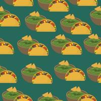 sömlös mönster med guacamole med tacos. traditionell mexikansk mat. vektor