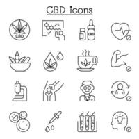 cbd, cannabis, marijuana ikonuppsättning i tunn linje stil vektor