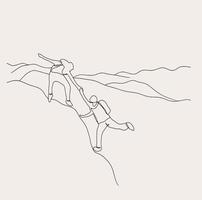 minimalistisch Wandern Linie Kunst, freunde Sport drucken, Gliederung Zeichnung, Wanderer skizzieren vektor