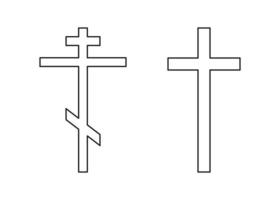 kristen och katolik korsa, silhuett enda linje teckning. traditionell religion symbol. kyrka tecken korsa ett linje konst. vektor illustration