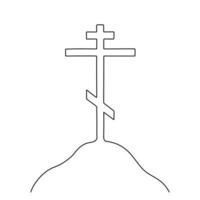 kristen korsa på kulle, kontinuerlig enda linje teckning. traditionell religion symbol. kyrka tecken av kristendom, korsa ett linje konst hand ritade. vektor illustration