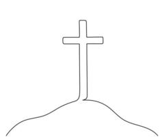 katolik korsa på kulle, kontinuerlig enda linje teckning. traditionell religion symbol. kyrka tecken korsa ett linje konst hand ritade. vektor illustration