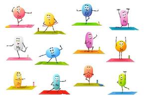 tecknad serie glad mineral tecken på yoga sport vektor
