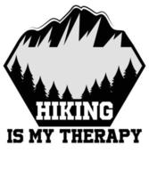 Wandern ist meine Therapie T-Shirt Design. vektor