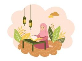 vektor design firande ramadan och eid mubarak familj, bön- och ger tecknad serie karaktär illustration begrepp