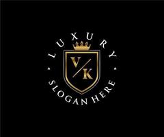 Royal Luxury Logo-Vorlage mit anfänglichem vk-Buchstaben in Vektorgrafiken für Restaurant, Lizenzgebühren, Boutique, Café, Hotel, Heraldik, Schmuck, Mode und andere Vektorillustrationen. vektor