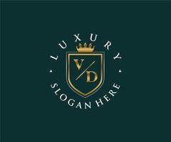 första vd brev kunglig lyx logotyp mall i vektor konst för restaurang, kungligheter, boutique, Kafé, hotell, heraldisk, Smycken, mode och Övrig vektor illustration.