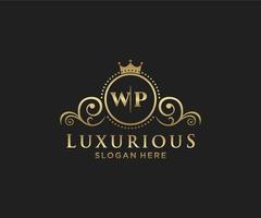 Royal Luxury Logo-Vorlage mit anfänglichem wp-Buchstaben in Vektorgrafiken für Restaurant, Lizenzgebühren, Boutique, Café, Hotel, Heraldik, Schmuck, Mode und andere Vektorillustrationen. vektor