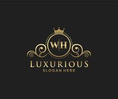 Royal Luxury Logo-Vorlage mit anfänglichem wh-Buchstaben in Vektorgrafiken für Restaurant, Lizenzgebühren, Boutique, Café, Hotel, Heraldik, Schmuck, Mode und andere Vektorillustrationen. vektor