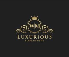Royal Luxury Logo-Vorlage mit anfänglichem wm-Buchstaben in Vektorgrafiken für Restaurant, Lizenzgebühren, Boutique, Café, Hotel, Heraldik, Schmuck, Mode und andere Vektorillustrationen. vektor