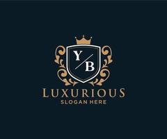 Royal Luxury Logo-Vorlage mit anfänglichem YB-Buchstaben in Vektorgrafiken für Restaurant, Lizenzgebühren, Boutique, Café, Hotel, Heraldik, Schmuck, Mode und andere Vektorillustrationen. vektor
