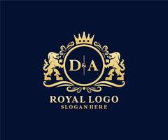 första da brev lejon kunglig lyx logotyp mall i vektor konst för restaurang, kungligheter, boutique, Kafé, hotell, heraldisk, Smycken, mode och Övrig vektor illustration.