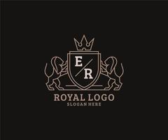 första er brev lejon kunglig lyx logotyp mall i vektor konst för restaurang, kungligheter, boutique, Kafé, hotell, heraldisk, Smycken, mode och Övrig vektor illustration.