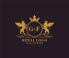 första gf brev lejon kunglig lyx heraldisk, vapen logotyp mall i vektor konst för restaurang, kungligheter, boutique, Kafé, hotell, heraldisk, Smycken, mode och Övrig vektor illustration.