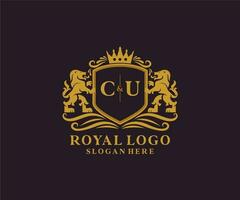 Initial Cu Letter Lion Royal Luxury Logo Vorlage in Vektorgrafiken für Restaurant, Lizenzgebühren, Boutique, Café, Hotel, Heraldik, Schmuck, Mode und andere Vektorillustrationen. vektor
