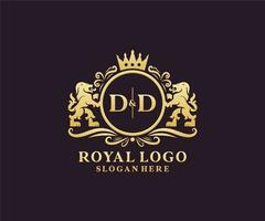första dd brev lejon kunglig lyx logotyp mall i vektor konst för restaurang, kungligheter, boutique, Kafé, hotell, heraldisk, Smycken, mode och Övrig vektor illustration.