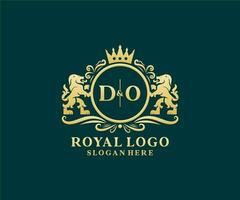 första do brev lejon kunglig lyx logotyp mall i vektor konst för restaurang, kungligheter, boutique, Kafé, hotell, heraldisk, Smycken, mode och Övrig vektor illustration.