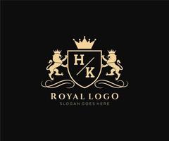 Initiale hk Brief Löwe königlich Luxus heraldisch, Wappen Logo Vorlage im Vektor Kunst zum Restaurant, Königtum, Boutique, Cafe, Hotel, heraldisch, Schmuck, Mode und andere Vektor Illustration.