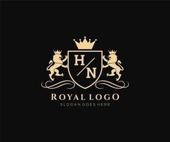 Initiale hn Brief Löwe königlich Luxus heraldisch, Wappen Logo Vorlage im Vektor Kunst zum Restaurant, Königtum, Boutique, Cafe, Hotel, heraldisch, Schmuck, Mode und andere Vektor Illustration.