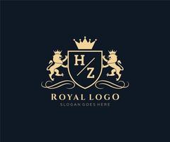 första hz brev lejon kunglig lyx heraldisk, vapen logotyp mall i vektor konst för restaurang, kungligheter, boutique, Kafé, hotell, heraldisk, Smycken, mode och Övrig vektor illustration.