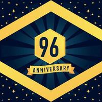 96 Jahr Jahrestag Logo Design mit Blau Twist Unendlichkeit mehrere Linie Design im Gelb Farbe Rand Vorlage Vektor Illustration