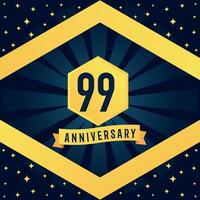 99 Jahr Jahrestag Logo Design mit Blau Twist Unendlichkeit mehrere Linie Design im Gelb Farbe Rand Vorlage Vektor Illustration