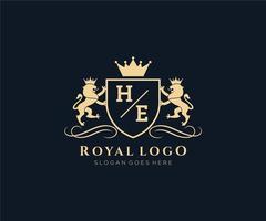 Initiale er Brief Löwe königlich Luxus heraldisch, Wappen Logo Vorlage im Vektor Kunst zum Restaurant, Königtum, Boutique, Cafe, Hotel, heraldisch, Schmuck, Mode und andere Vektor Illustration.