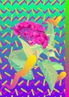 tropisk blomma och 80-tal grafiskt element. modern retrostil, vektorgrafikbakgrund vektor