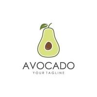 natürlich frisch Avocado Obst Logo Vorlage. Vektor Illustration von Hälfte Avocado Obst mit Blätter.