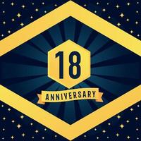 18 Jahr Jahrestag Logo Design mit Blau Twist Unendlichkeit mehrere Linie Design im Gelb Farbe Rand Vorlage Vektor Illustration